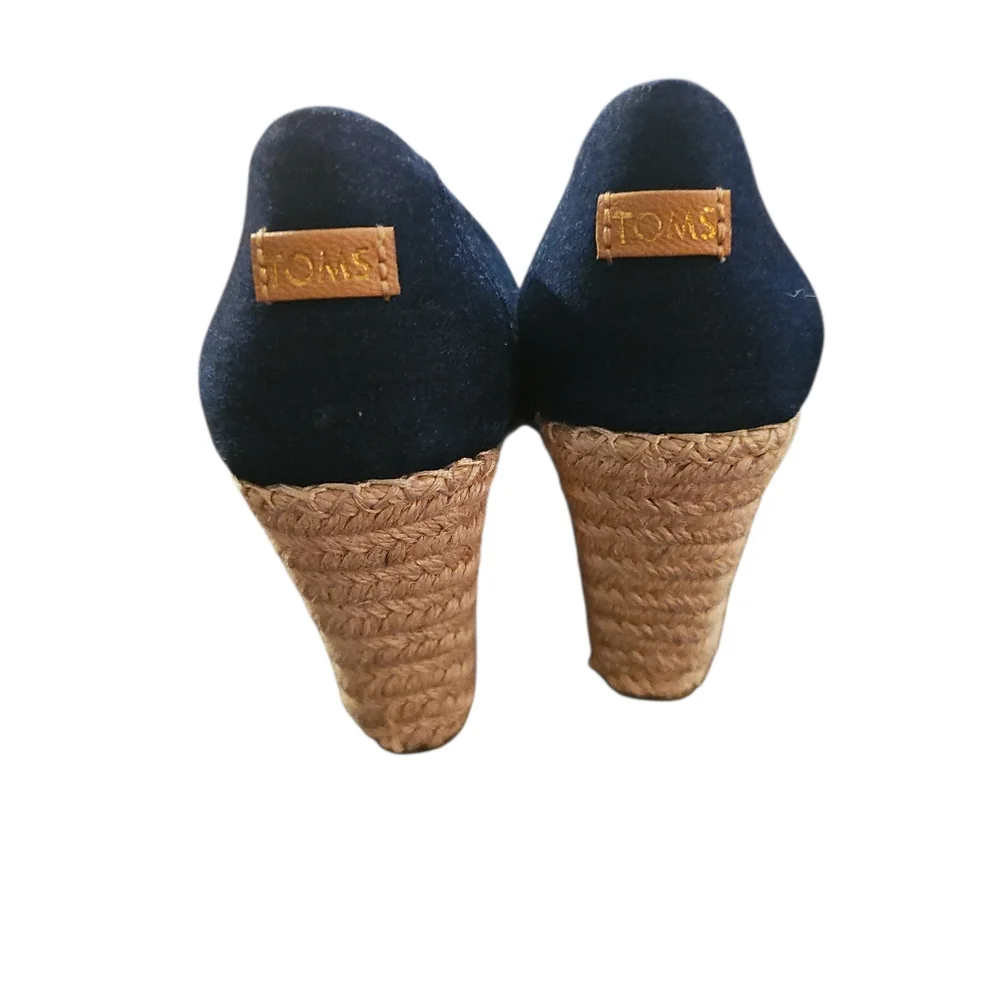 TOMS Women's Michelle Dark Denim Wedge Sz 8.5 Peep Toe Heel Sandals